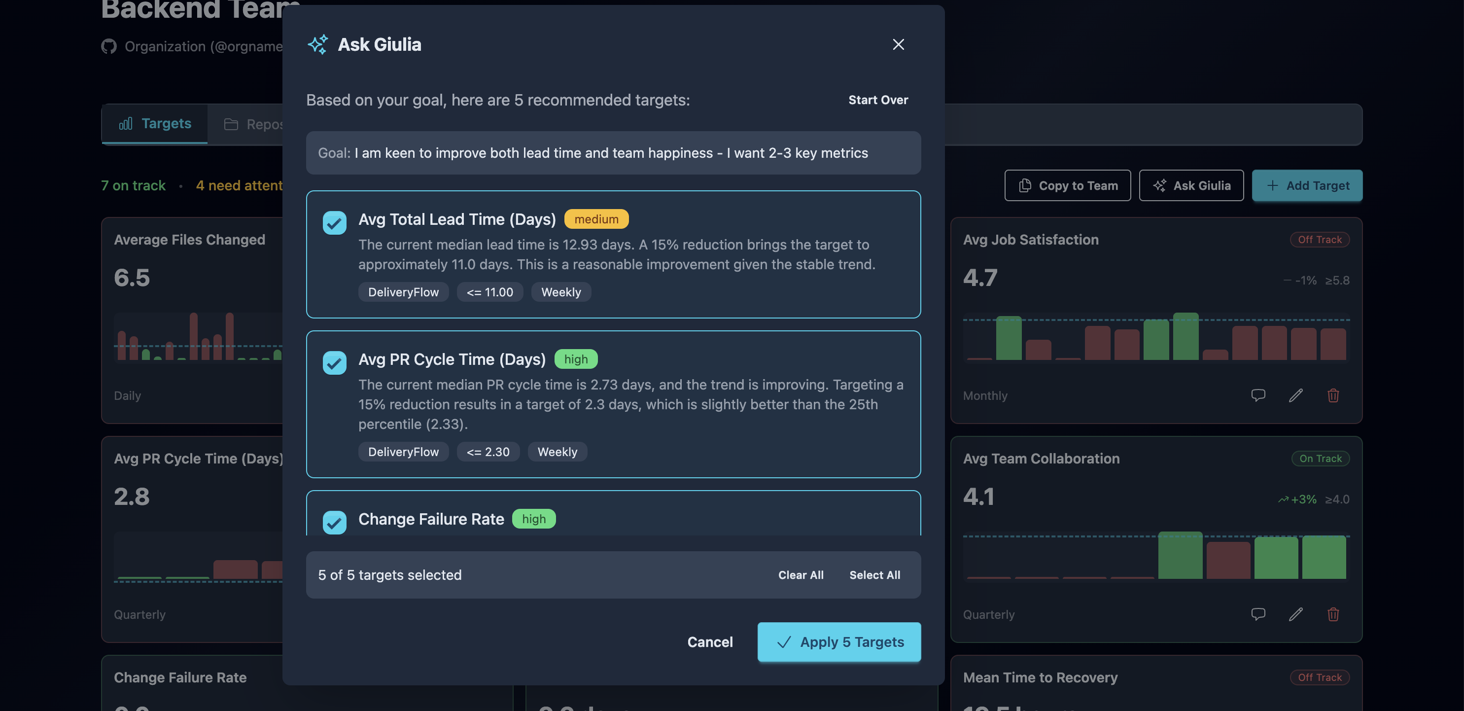 AI recommendations showing metrics with confidence badges and reasoning