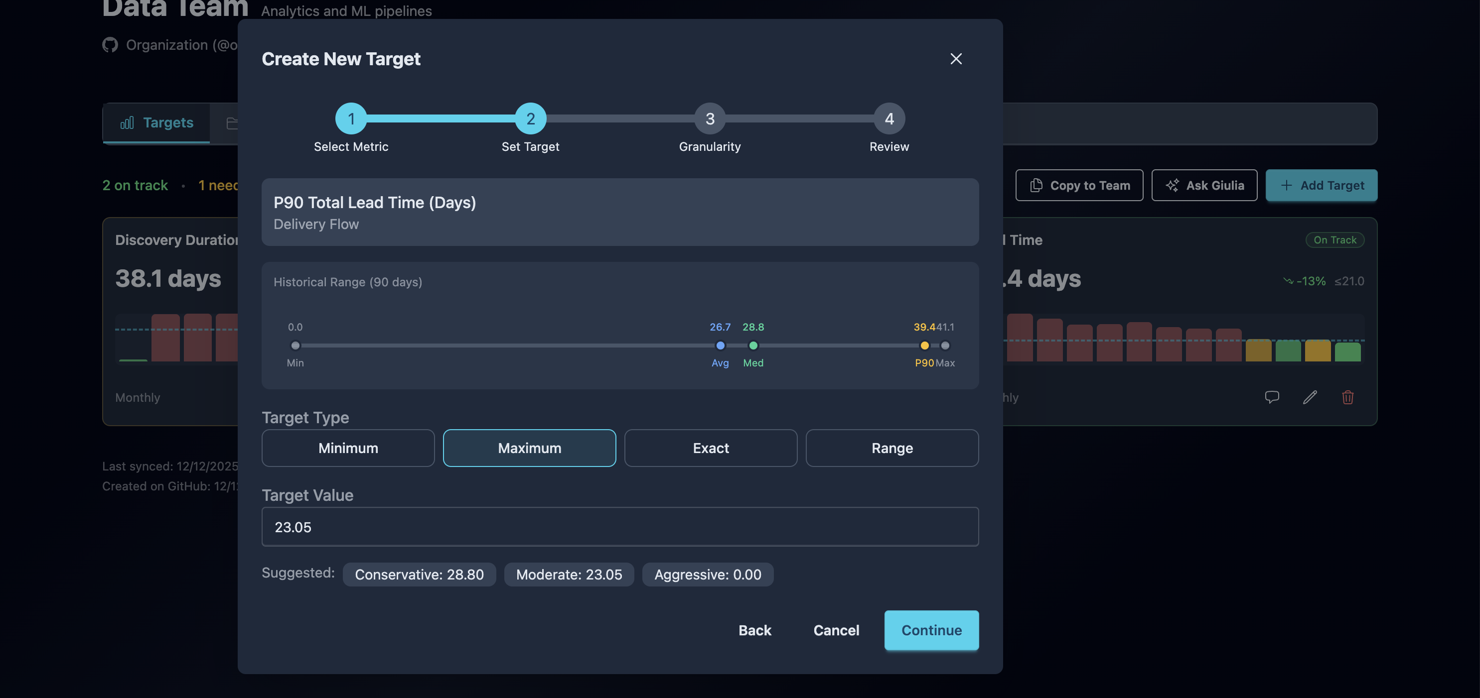 Step 2: Configure guide rail type and value with historical data markers