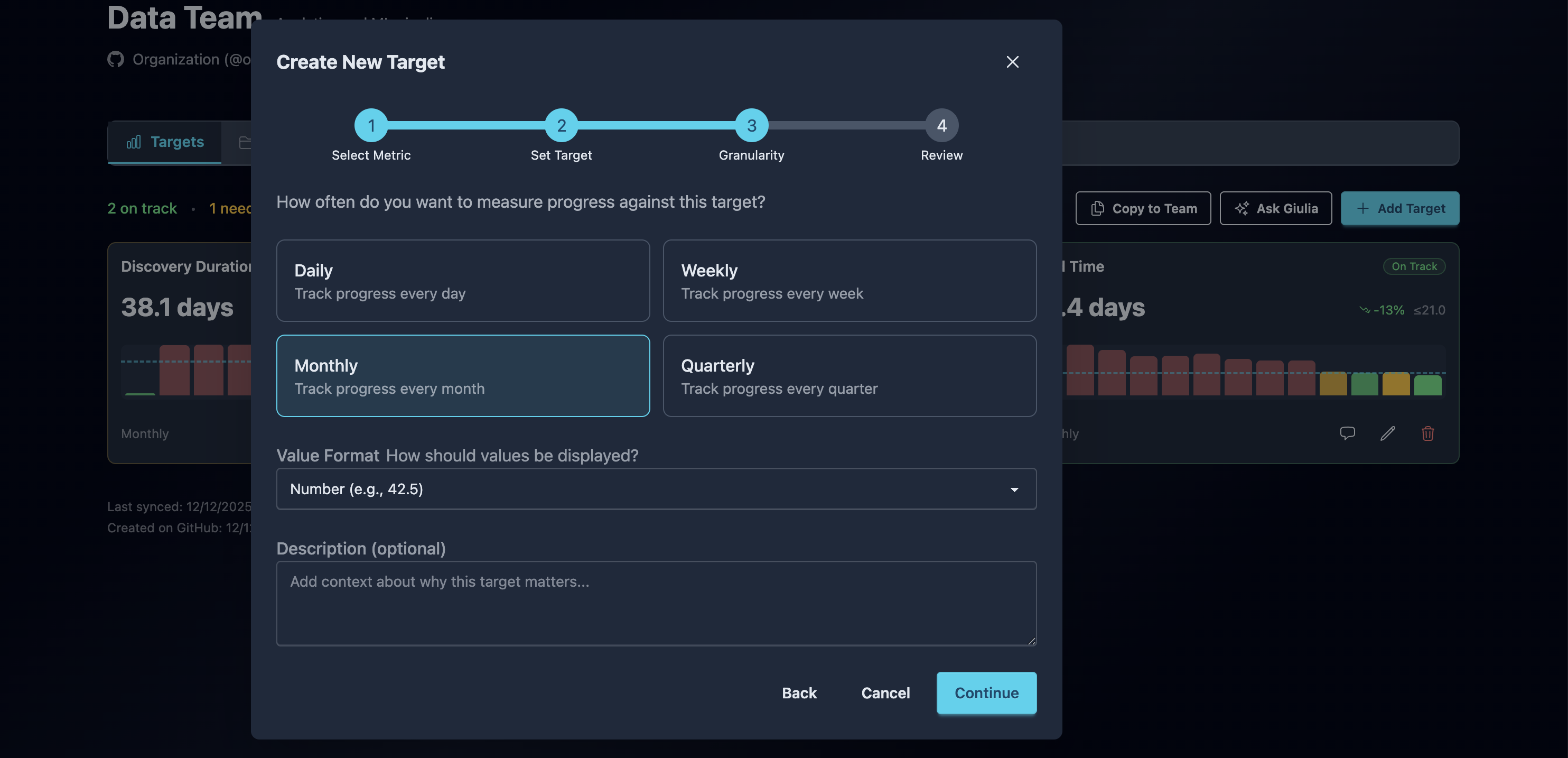 Step 3: Choose granularity and display format options